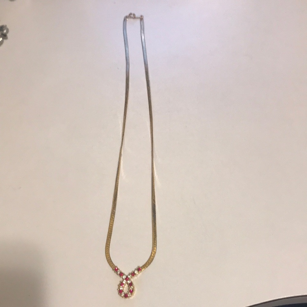 Avon Gold-Tone Necklace with Red Stone Pendant